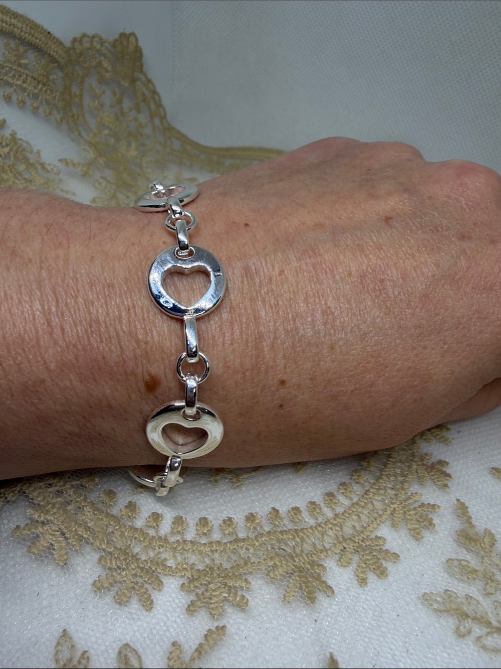 925 Sterling Silver Heart Bracelet Geometric Open Heart Link Romantic